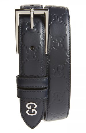 Men's Gucci Reversible Signature Leather Belt, Size 85 EU - Blue Men's Gucci Reversible Signature Leather Belt, Size 85 EU - Blue