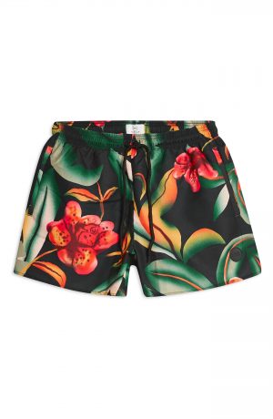 Men's Topman Floral Print Swim Trunks, Size Large/X-Large - Black Men's Topman Floral Print Swim Trunks, Size Large/X-Large - Black