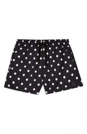 Men's Topman Polka Dot Print Swim Trunks, Size Large/X-Large - Black Men's Topman Polka Dot Print Swim Trunks, Size Large/X-Large - Black