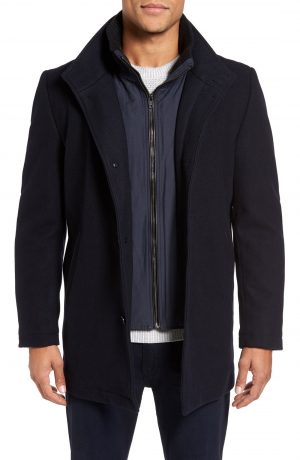 Men's Vince Camuto Classic Wool Blend Car Coat With Inset Bib, Size Large - Blue Men's Vince Camuto Classic Wool Blend Car Coat With Inset Bib, Size Large - Blue