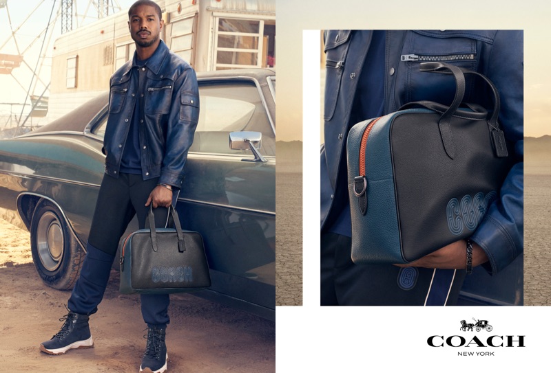 Sporting leather and leisurewear, Michael B Jordan appears in Coach's spring-summer 2019 campaign.