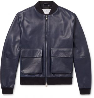 Mr P. - Leather Bomber Jacket - Men - Navy Mr P. - Leather Bomber Jacket - Men - Navy