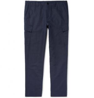 Mr P. - Slim-Fit Tapered Cotton and Linen-Blend Cargo Trousers - Men - Navy Mr P. - Slim-Fit Tapered Cotton and Linen-Blend Cargo Trousers - Men - Navy