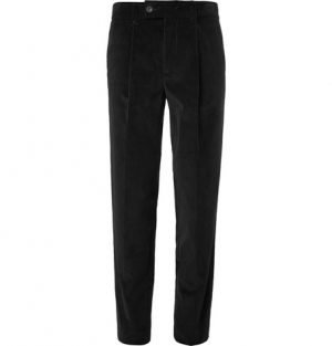 Mr P. - Slim-Fit Tapered Pleated Cotton-Corduroy Trousers - Men - Black Mr P. - Slim-Fit Tapered Pleated Cotton-Corduroy Trousers - Men - Black