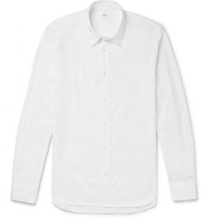 Mr P. - Slim Patchwork Cotton Shirt - Men - White Mr P. - Slim Patchwork Cotton Shirt - Men - White