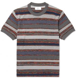 Mr P. - Striped Knitted Cotton-Blend T-Shirt - Men - Gray Mr P. - Striped Knitted Cotton-Blend T-Shirt - Men - Gray
