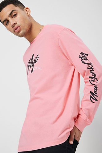 NYC Graphic Tee by 21 MEN Pink/black | The Fashionisto