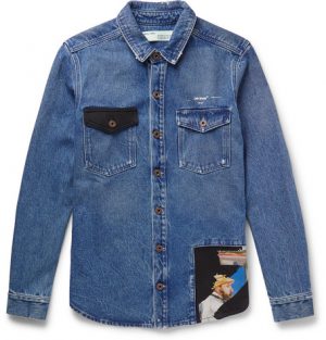 Off-White - Cotton-Panelled Distressed Denim Western Shirt - Men - Indigo Off-White - Cotton-Panelled Distressed Denim Western Shirt - Men - Indigo