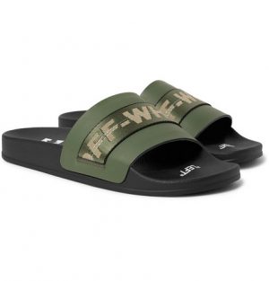Off-White - Industrial Logo Webbing-Trimmed Rubber Slides - Men - Army green Off-White - Industrial Logo Webbing-Trimmed Rubber Slides - Men - Army green
