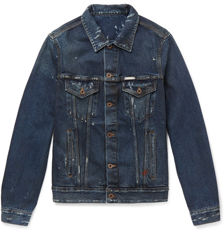 Off-White – Slim-Fit Distressed Denim Jacket – Men – Dark denim | The ...