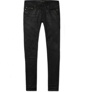 Saint Laurent - Skinny-Fit 15cm Hem Coated Stretch-Denim Jeans - Men - Black Saint Laurent - Skinny-Fit 15cm Hem Coated Stretch-Denim Jeans - Men - Black