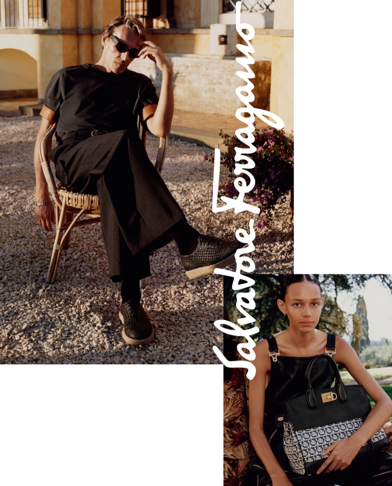 Salvatore Ferragamo enlists Didier Vinson and Binx Walton as the stars of its spring-summer 2019 campaign. 