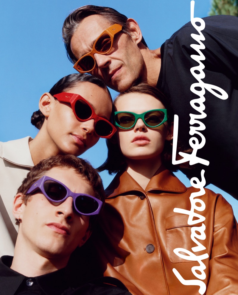 Didier Vinson, Binx Walton, Cara Taylor, and Henry Kitcher sport shades for Salvatore Ferragamo's spring-summer 2019 eyewear campaign. 