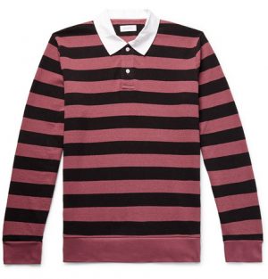 Saturdays NYC - Sanders Twill-Trimmed Striped Cotton-Terry Polo Shirt - Men - Plum Saturdays NYC - Sanders Twill-Trimmed Striped Cotton-Terry Polo Shirt - Men - Plum