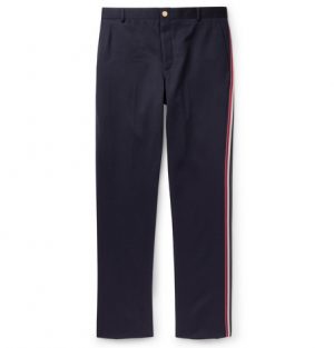 Thom Browne - Navy Tapered Striped Wool and Cotton-Blend Trousers - Men - Navy Thom Browne - Navy Tapered Striped Wool and Cotton-Blend Trousers - Men - Navy