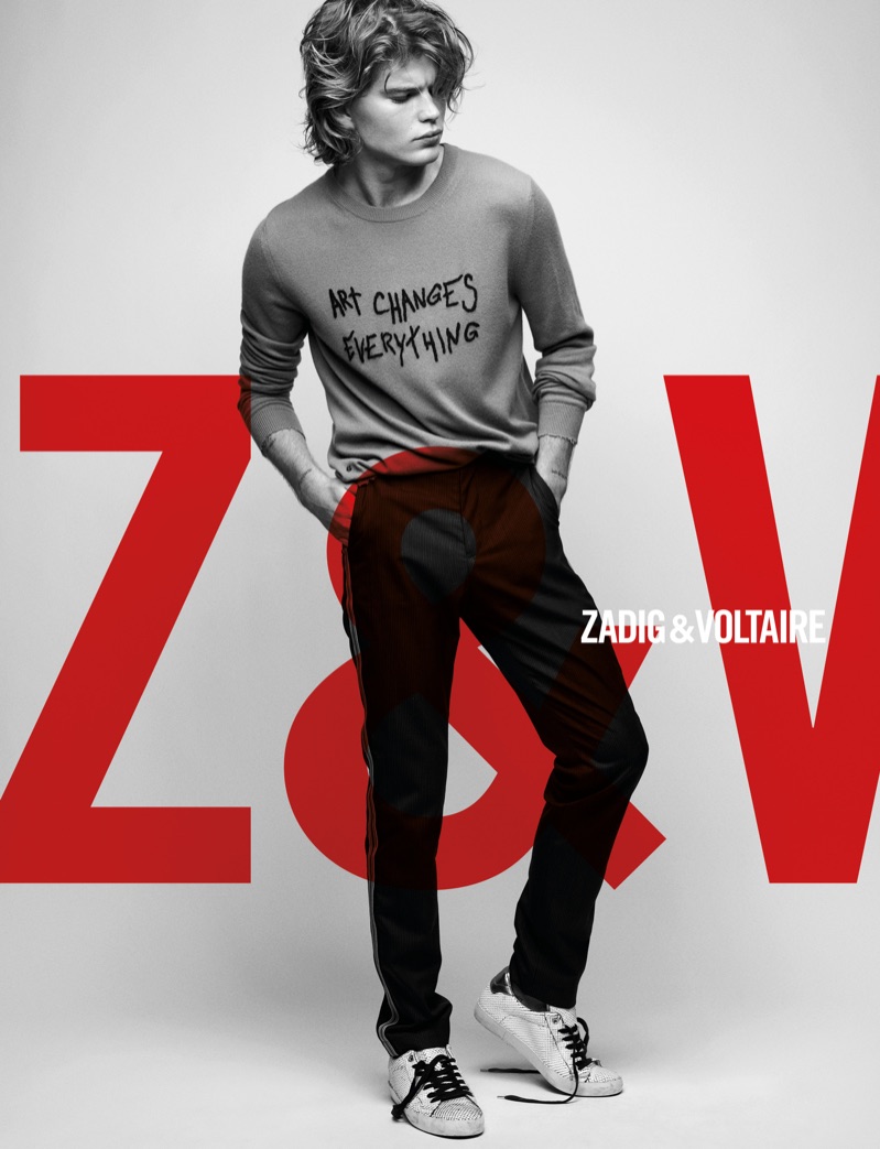 Front and center, Jordan Barrett appears in Zadig & Voltaire's spring-summer 2019 campaign.