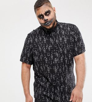 ASOS DESIGN Plus Halloween regular skeleton print shirt in black - Black ASOS DESIGN Plus Halloween regular skeleton print shirt in black - Black
