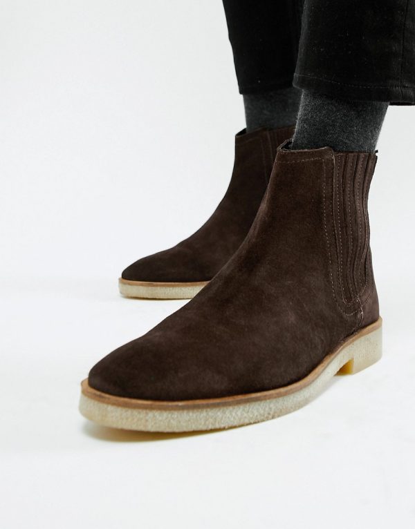 asos design chelsea boots in tan faux suede