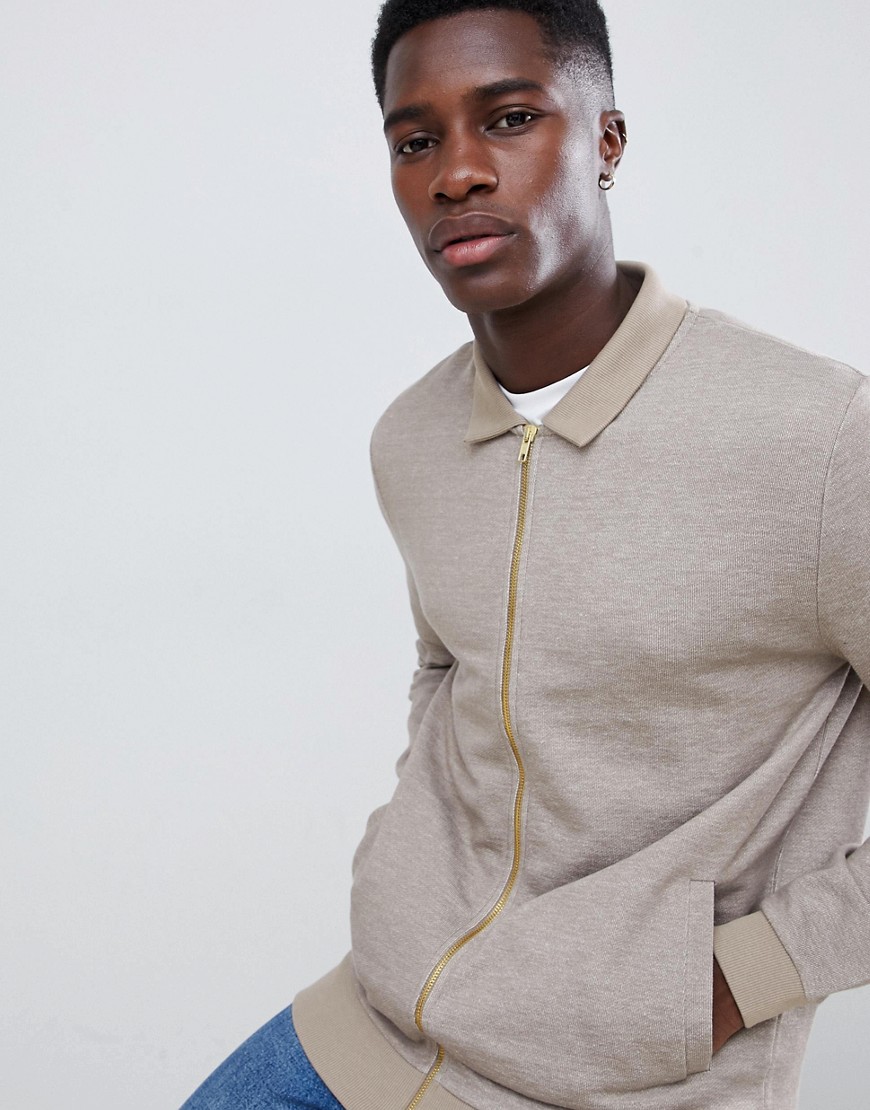 Download ASOS DESIGN jersey harrington jacket in beige texture ...