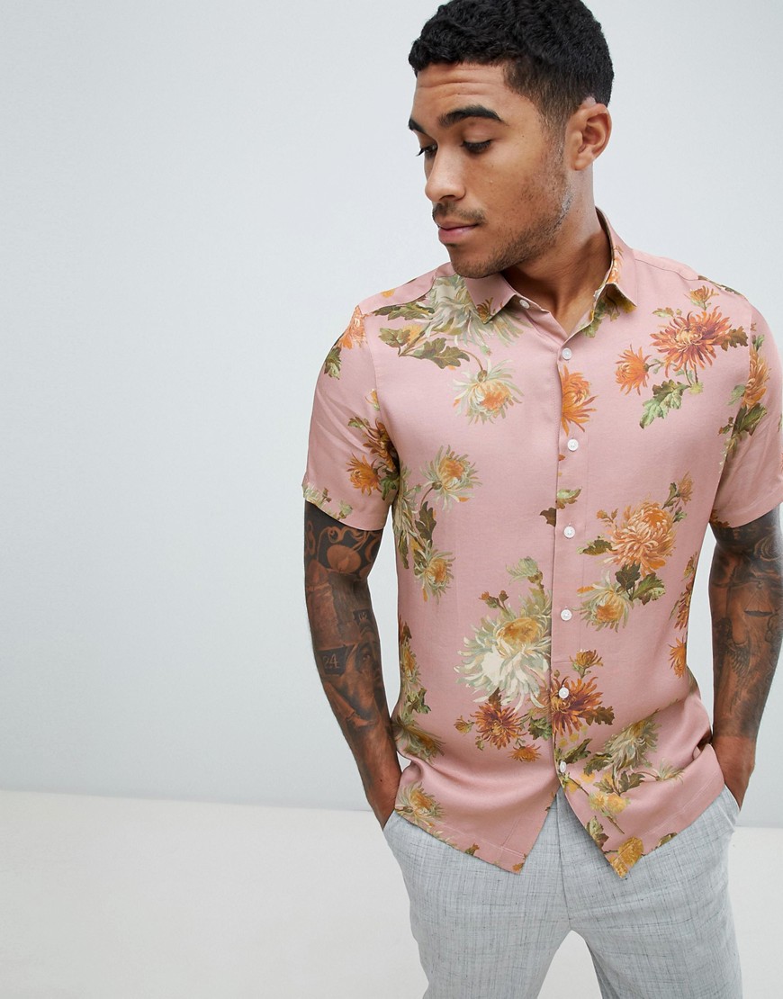 ASOS DESIGN regular fit floral shirt in pink Pink The Fashionisto