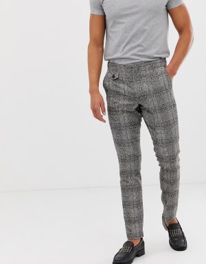 ASOS DESIGN skinny pants in black nepp check with adjustable waist - Black ASOS DESIGN skinny pants in black nepp check with adjustable waist - Black