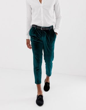 ASOS DESIGN slim crop smart pants in green velvet - Green ASOS DESIGN slim crop smart pants in green velvet - Green
