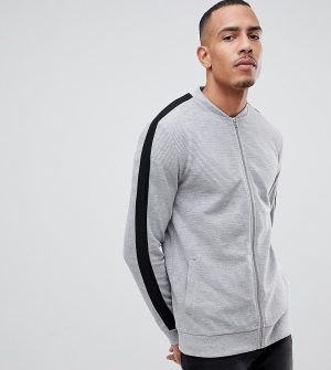 ASOS DESIGN tall jersey rib bomber jacket with side stripe in gray - Gray ASOS DESIGN tall jersey rib bomber jacket with side stripe in gray - Gray