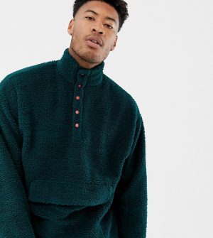 ASOS DESIGN tall oversized sweatshirt with popper neck in borg - Green ASOS DESIGN tall oversized sweatshirt with popper neck in borg - Green