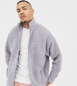 ASOS DESIGN tall oversized track jacket in gray borg - Gray ASOS DESIGN tall oversized track jacket in gray borg - Gray