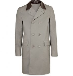 Balenciaga - Leather Trim Raincoat - Men - Anthracite Balenciaga - Leather Trim Raincoat - Men - Anthracite