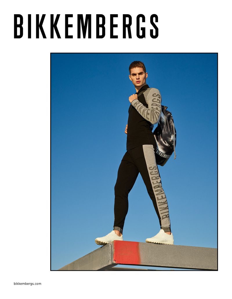 Going sporty, Jurriaan Seppenwoolde fronts Bikkemberg's spring-summer 2019 campaign.