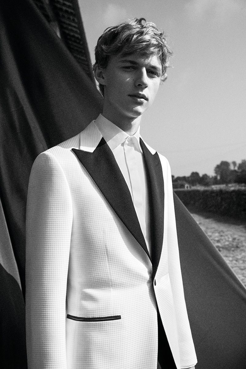 Model Max Barczak wears a tuxedo from Canali's spring-summer 2019 wedding collection.