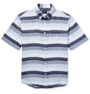 Club Monaco - Slim-Fit Button-Down Collar Striped Linen Shirt - Men - Blue Club Monaco - Slim-Fit Button-Down Collar Striped Linen Shirt - Men - Blue