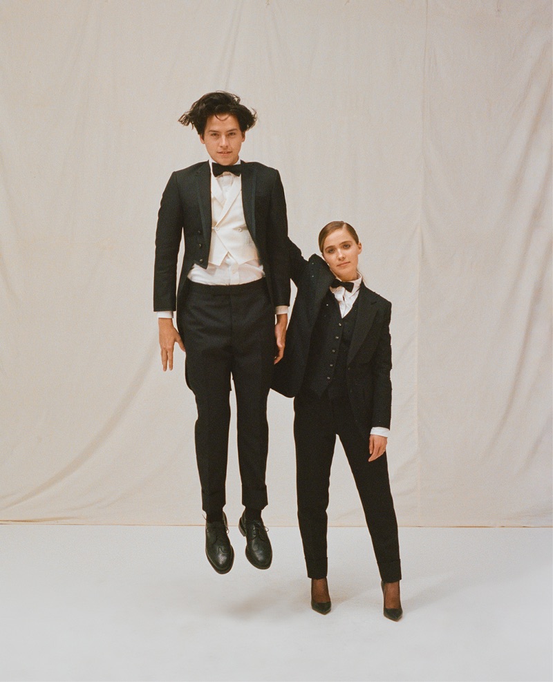Dressed in tuxedos, Cole Sprouse and Haley Lu Richardson star in a Wonderland spread.