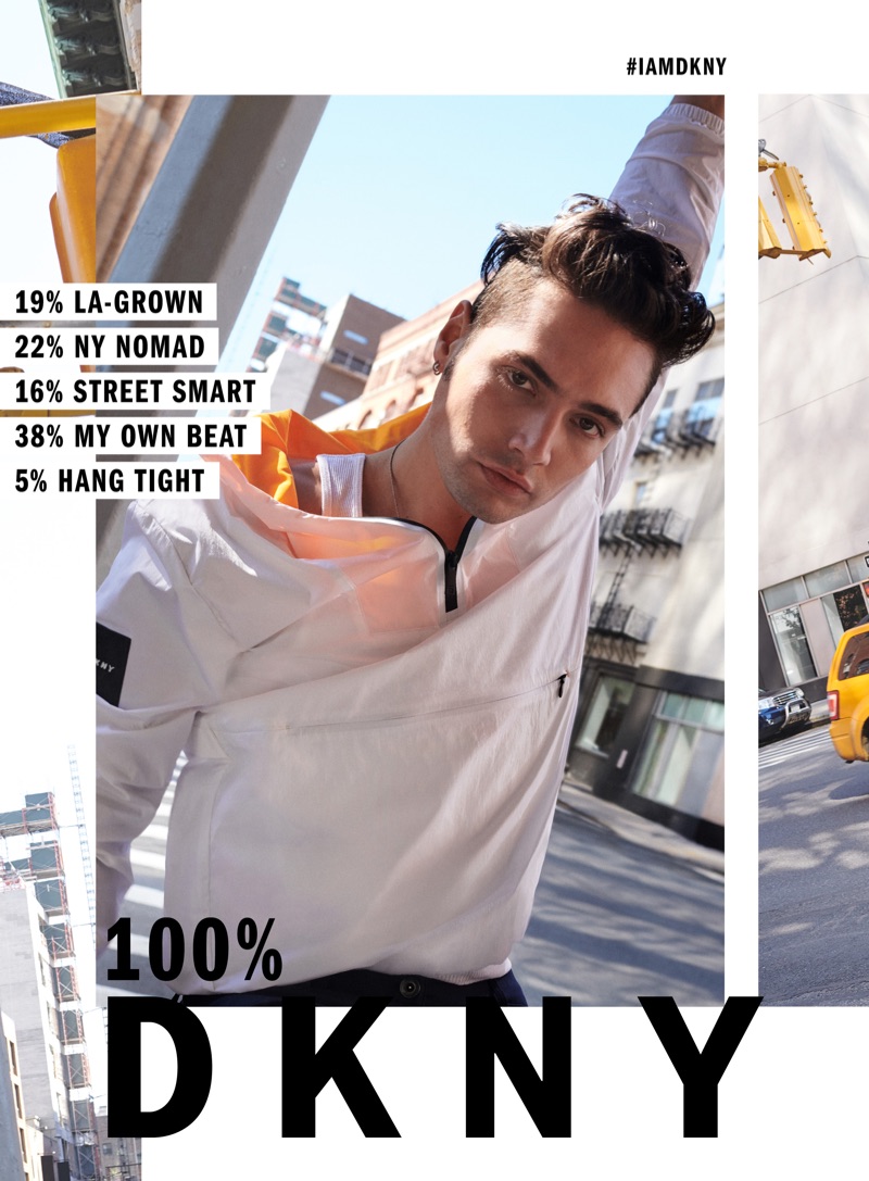 Going sporty, Levi Dylan fronts DKNY's spring-summer 2019 campaign.