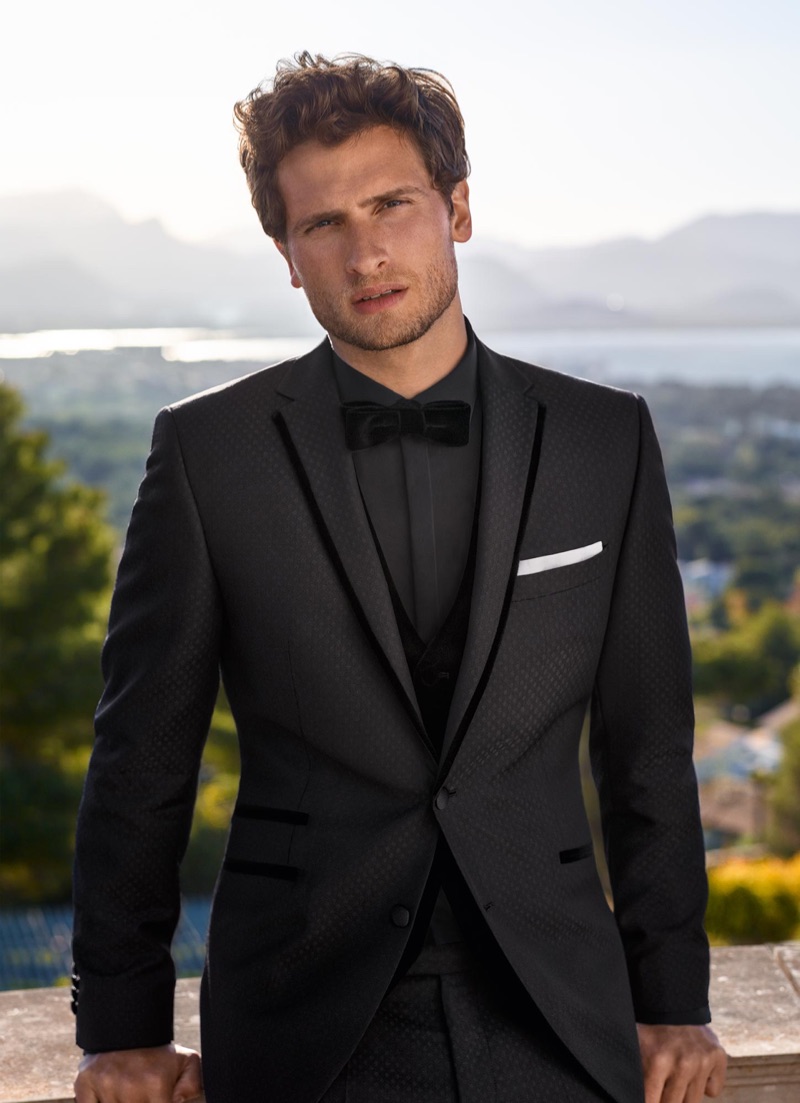 British model Tom Warren is dashing in a tuxedo look for Digel Ceremony.