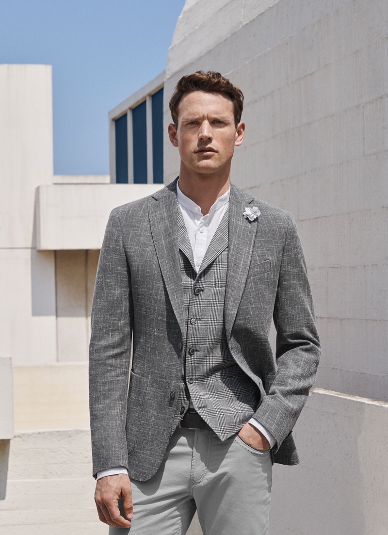 Guy Robinson dons a smart grey number from Digel.