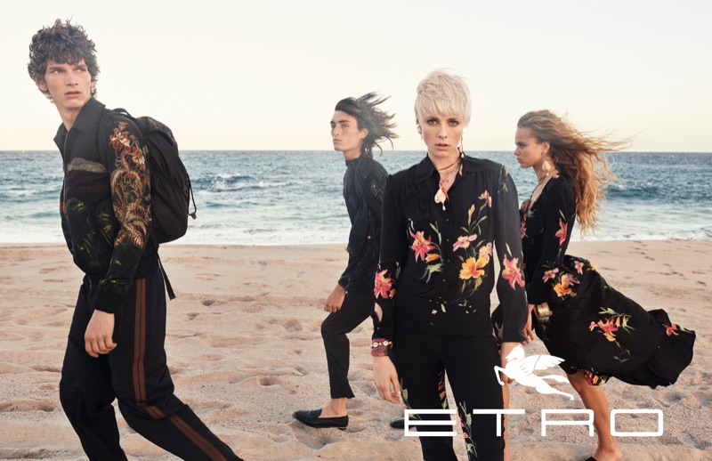 Erik Van Gils, Niko Traubman, Edie Campbell, and Olivia Vinten star in Etro's spring-summer 2019 campaign.