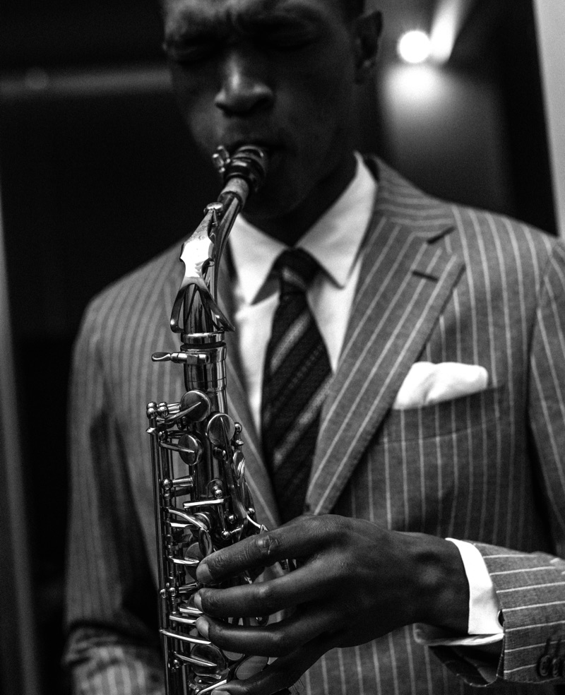 Alejandro wears two-button suit Luigi Bianchi Mantova, shirt Salvatore Ferragamo, tie and pocket square Ermenegildo Zegna.