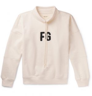 Fear of God - Logo-Appliquéd Loopback Cotton-Jersey Mock-Neck Sweatshirt - Men - Cream Fear of God - Logo-Appliquéd Loopback Cotton-Jersey Mock-Neck Sweatshirt - Men - Cream