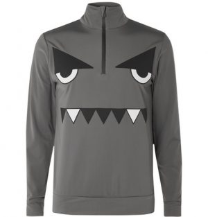 Fendi - Slim-Fit Appliquéd Fleece-Back Tech-Jersey Half-Zip Base Layer - Men - Anthracite Fendi - Slim-Fit Appliquéd Fleece-Back Tech-Jersey Half-Zip Base Layer - Men - Anthracite