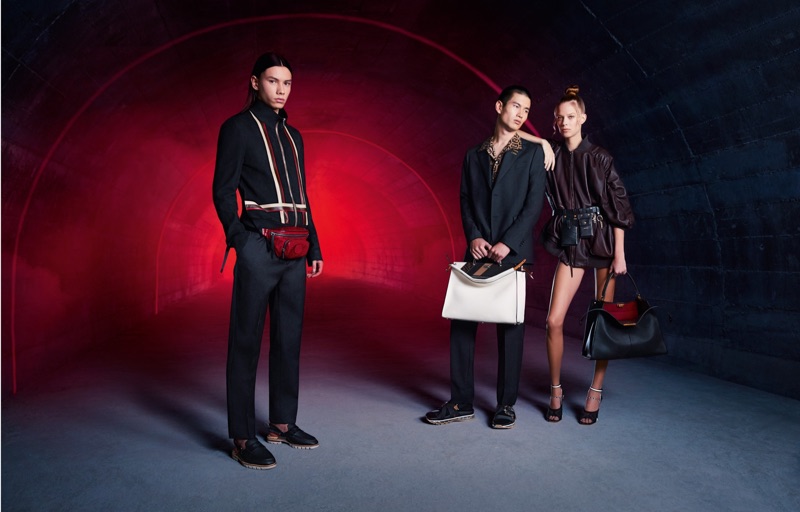 Models Eduards Kraule, Kohei Takabatake, and Lexi Boling star in Fendi's spring-summer 2019 campaign.