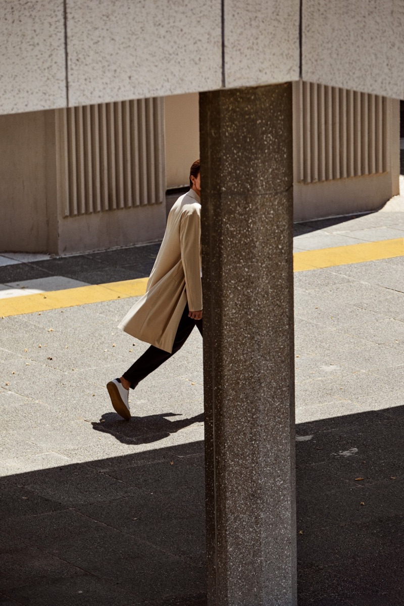 On the move, Edoardo Sebastianelli stars in Filippa K's spring-summer 2019 campaign.