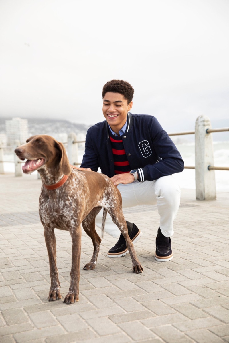 All smiles, Désiré Mia fronts Gant's spring-summer 2019 campaign.