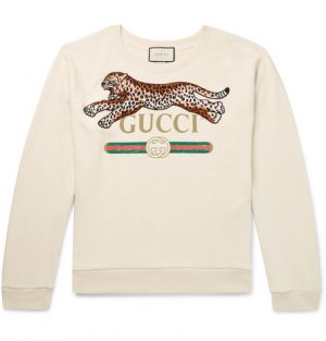 Gucci - Appliquéd Logo-Print Loopback Cotton-Jersey Sweatshirt - Men - Cream Gucci - Appliquéd Logo-Print Loopback Cotton-Jersey Sweatshirt - Men - Cream
