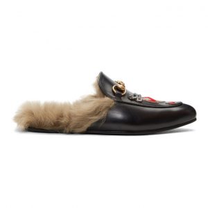 Gucci Black Lion and Pierced Heart Princetown Slip-On Loafers Gucci Black Lion and Pierced Heart Princetown Slip-On Loafers
