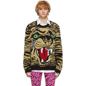 Gucci Black and Gold Jacquard Tiger Sweater Gucci Black and Gold Jacquard Tiger Sweater