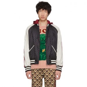 Gucci Black and White Jacquard GG Supreme Windbreaker Bomber Gucci Black and White Jacquard GG Supreme Windbreaker Bomber