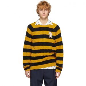 Gucci Black and Yellow Striped Embroidered Pig Sweater Gucci Black and Yellow Striped Embroidered Pig Sweater