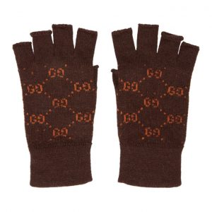 Gucci Brown and Orange GG Supreme Fingerless Gloves Gucci Brown and Orange GG Supreme Fingerless Gloves